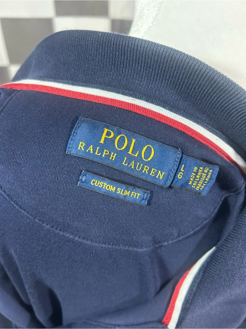 Ralph Lauren Men’s Navy Polo with Red Logo and Red&White Trim Accents